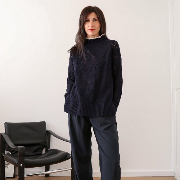 Sezane Laurie Jumper, Navy/Ecru Crochet size xxs NWT - Picture 6 of 14